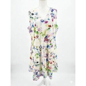 Danillo‎ Boutique Multi Floral Watercolor V-Neck Shift Dress DB1046 Size 18
